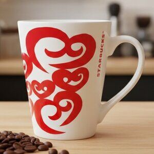 Starbucks Coffee Cup Mug 2016 Valentine's Day Red Swirl Hearts 12 fl oz‎ Ceramic